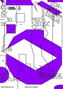 Zdjęcie przedstawia graficzną informację o projekcie Biennale Warszawa.