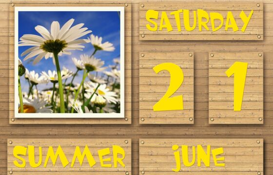 Zdjęcie przedstawia rodzaj drewnianego kalendarza: ułożonego z klocków. Z lewej strony jest obrazek z kwiatkami.