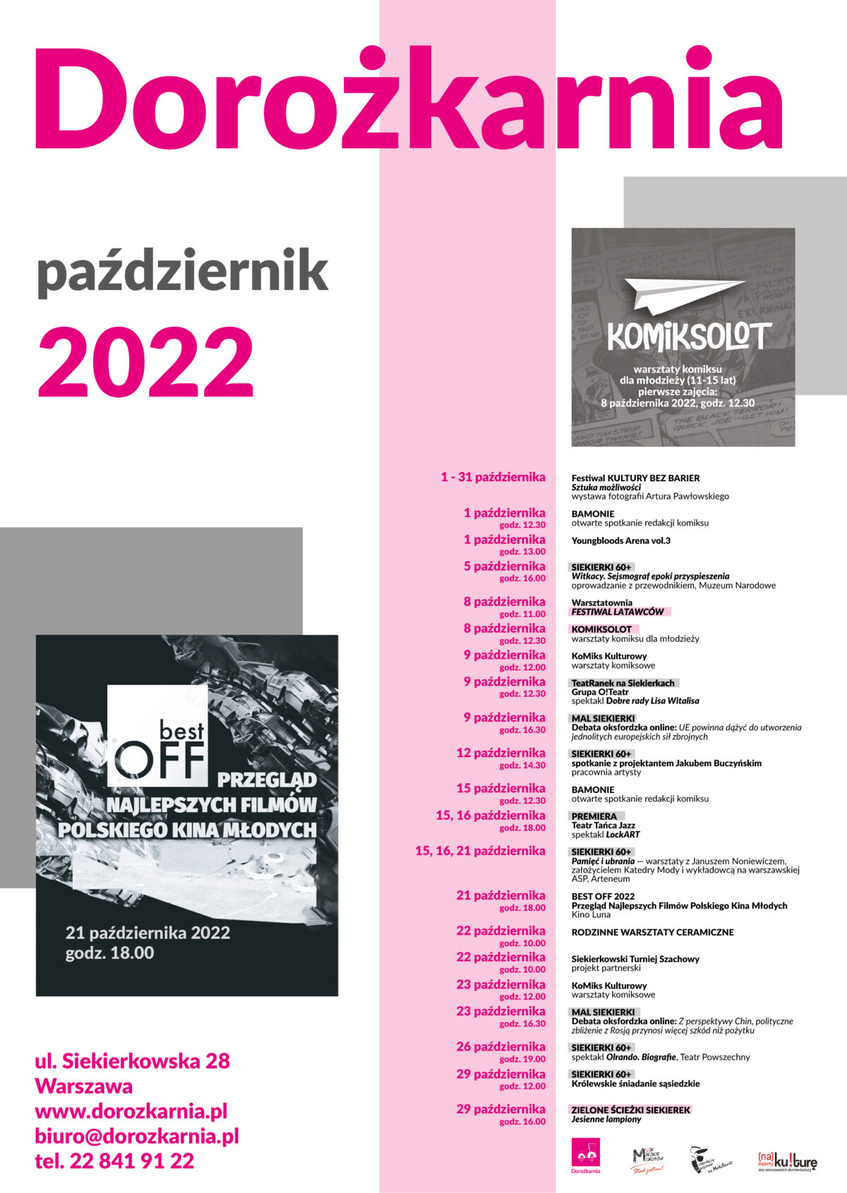 Plakat z repertuarem Dorożkarni na październik 2022