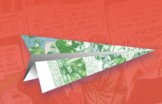 Papierowy samolot złożony z kartki z nadrukiem historyjki komiksowej