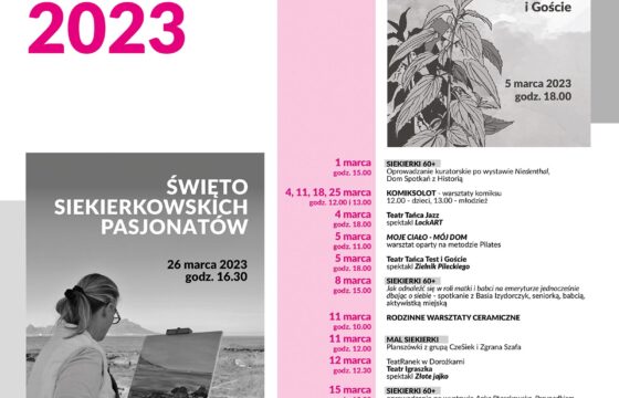 Plakat z repertuarem Domu Kultury Dorożkarnia na marzec