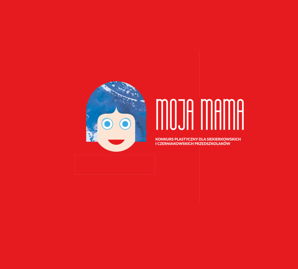 Grafika konkursu plastycznego dla przedszkolaków "Moja Mama" - narysowana głowa kobiety z włosami za uszy