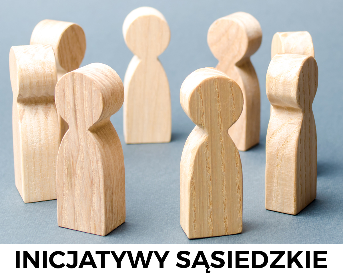 Grafika projektu Inicjatywy Sąsiedzkie - drewniane pionki ustawione w kręgu