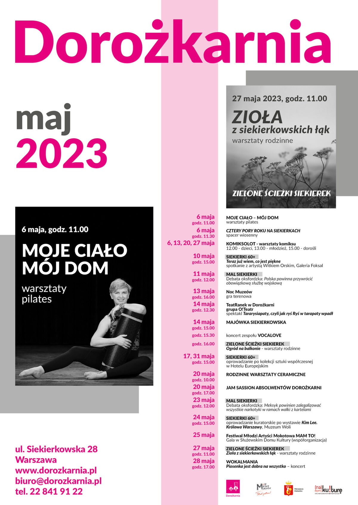 Plakt z reperturem Domu Kultury Dorożkarnia na maj 2023