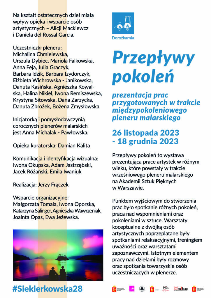 Afisz informujący o poplenerowej wystawie malarskiej pt. "Przepływy pokoleń"