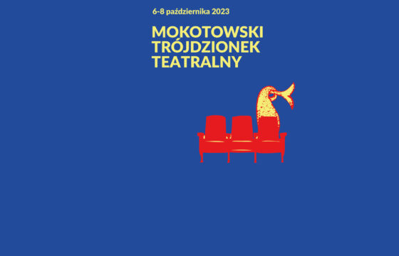 Grafika projektu Mokotowski Trójdzionek Teatralny, trzy fotele teatralne, na brzegowym duży ogon ryby