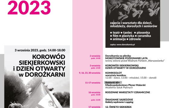 Plakat z repertuarem Domu Kultury Dorożkarnia na wrzesień 2023
