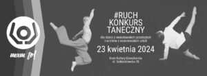 Grafika konkursu tanecznego organizowane dla mokotowskich placówek oświatowych w ramach Festiwalu Mam To! - postacie dwóch dziewczyn w tańcu