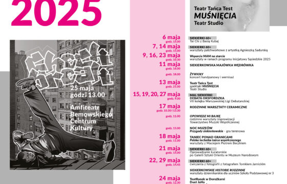 Plakat z repertuarem Domu Kultury Dorożkarnia na maj 2025