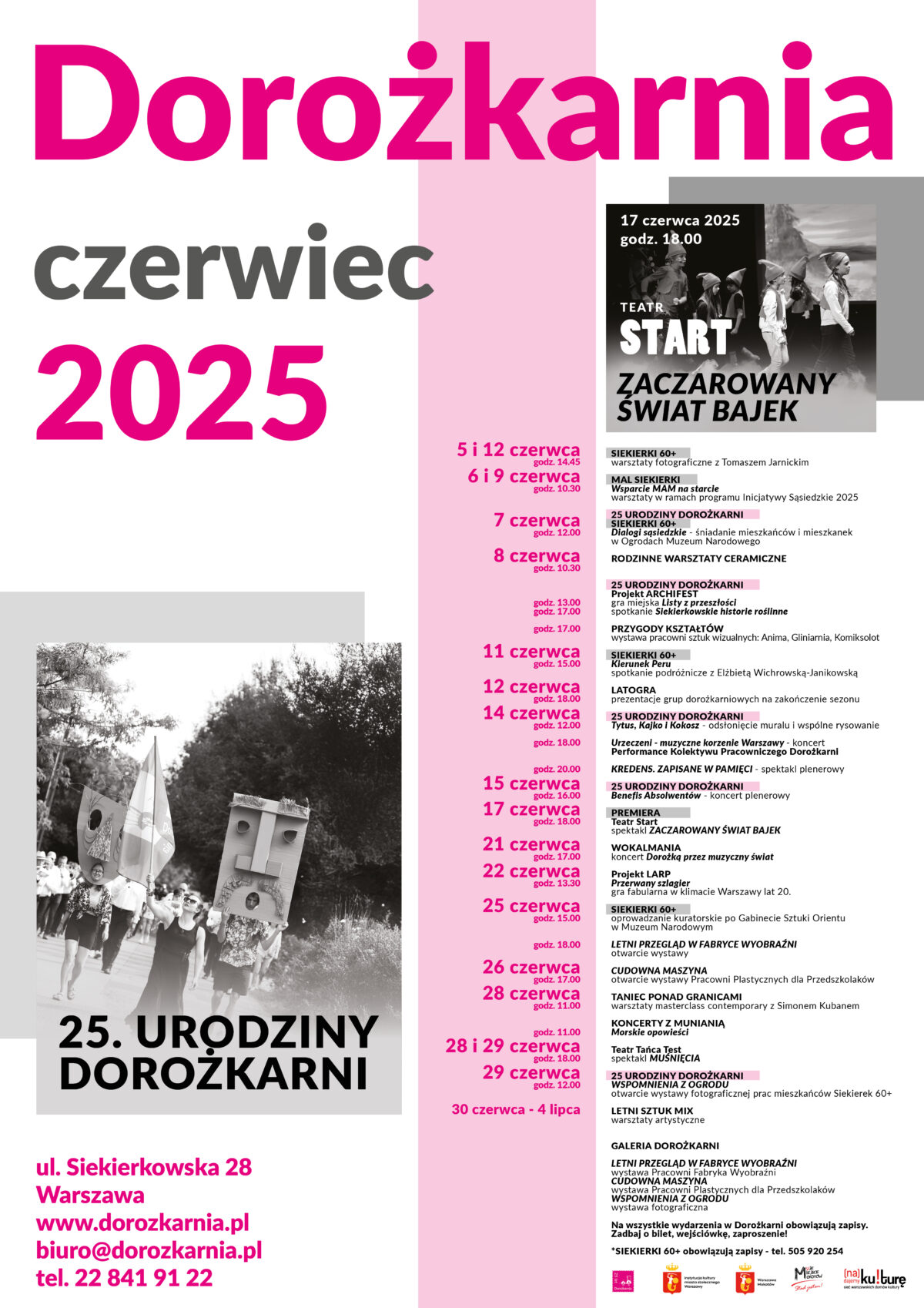 Plakat z repertuarem Domu Kultury Dorożkarnia na czerwiec 2025