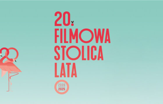 Grafika wydarzenia 20. Filmowa Stolica Lata - dwa pelikany ze splecionymi szyjami w kształcie liczby 20