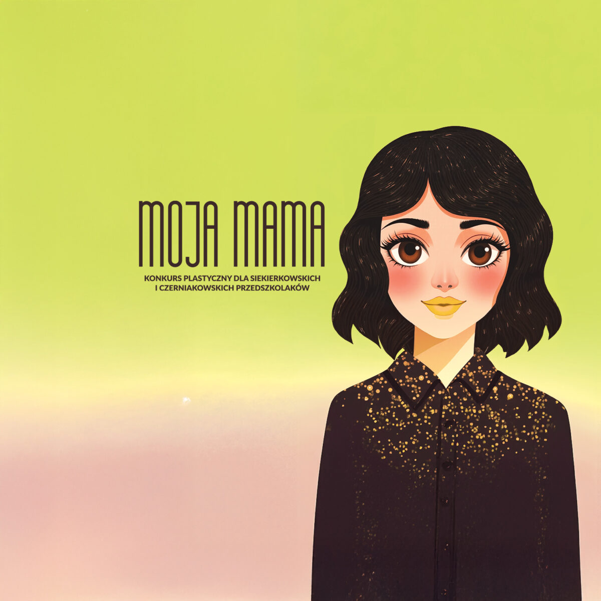 Grafika. Po prawej stronie postać młodej kobiety z wyrazistymi oczyma oraz rumieńcami w półdługich włosach. Tło jednostajne, w stonowanych kolorach