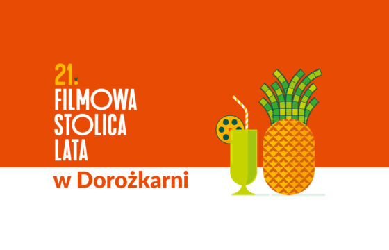 Grafika z ananasem i drinkiem. Napis "21. Filmowa Stolica Lata w Dorożkarni"