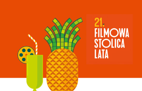 Grafika z ananasem i drinkiem. Napis "21. Filmowa Stolica Lata w Dorożkarni"