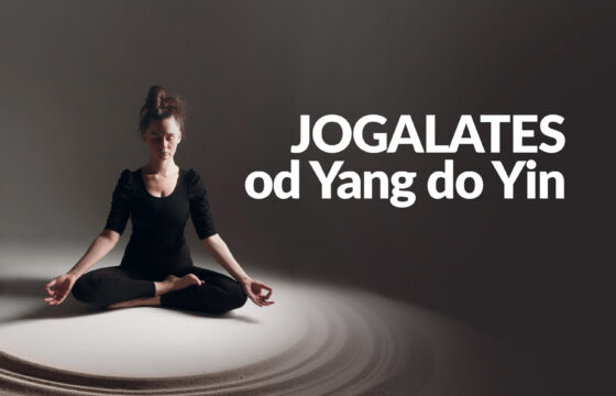 Zdjęcie medytującej kobiety. Napis "Jogalates: Od Yang do Yin""