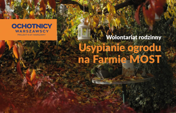 Grafika. Bochomazy jako malunek jesieni. Napis "Usypianie ogrodu na Farmie MOST"
